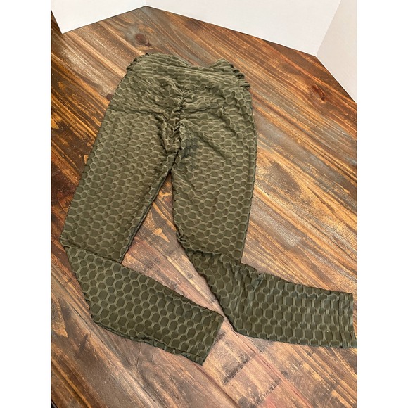 Hot Kiss Tik Tok Leggings Ruched Butt Lift High Waist Olive Green Texture Size S - Picture 2 of 7